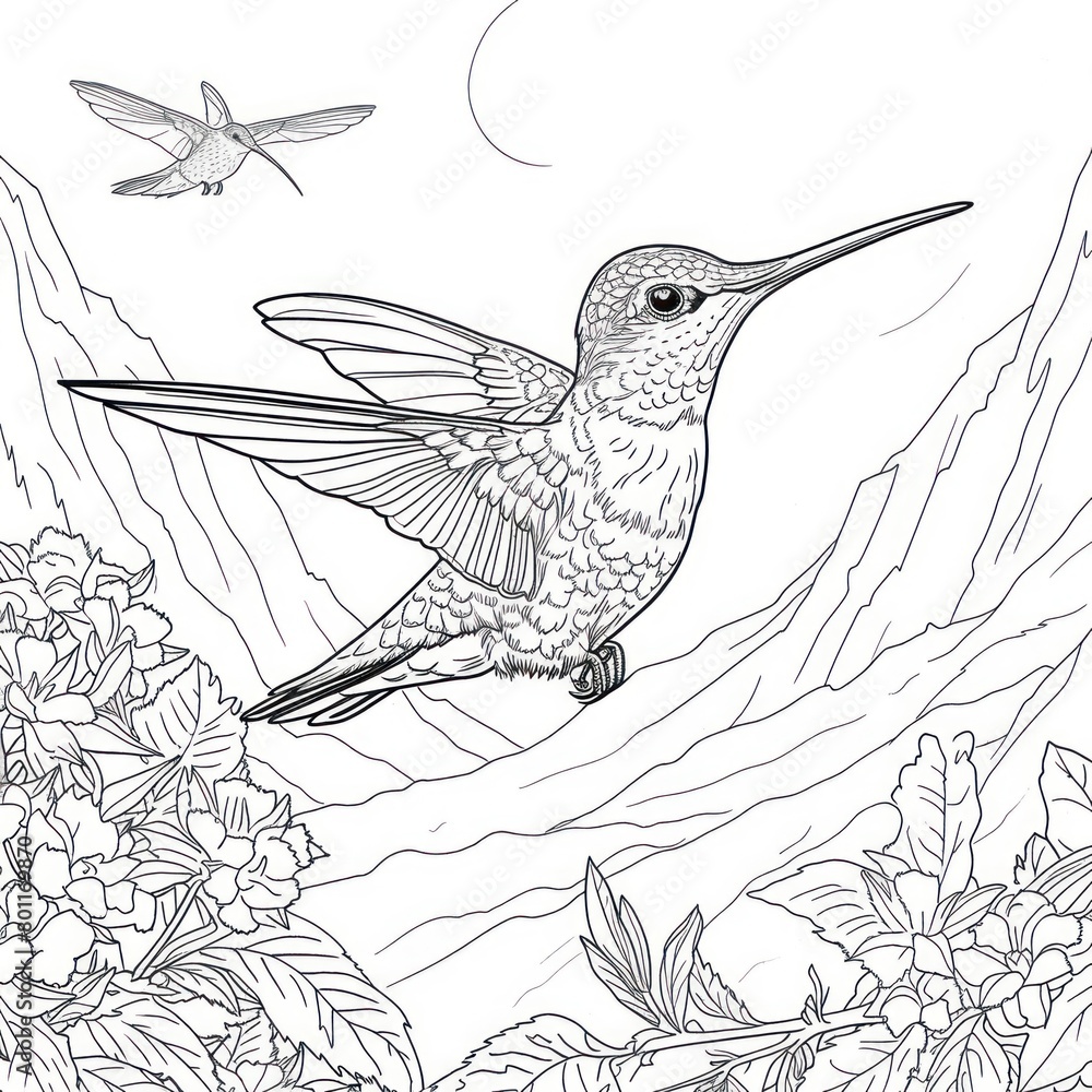 hummingbird drawing Coloring book page
