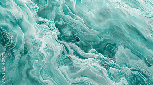 A full ultra HD image of a seafoam green marble texture with rich layers of white and teal, mimicking the frothy waves of the ocean.