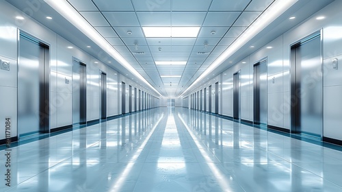Dark  Beautiful  white  Empty building  clean hallways. Generative AI.