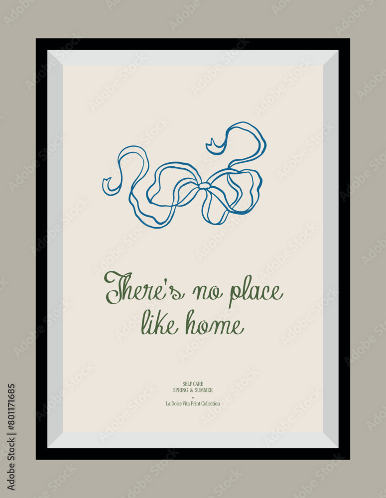 Minimal hand drawn vector dolce vita illustration with aesthetic quote in a poster frame. Matisse style illustrations.