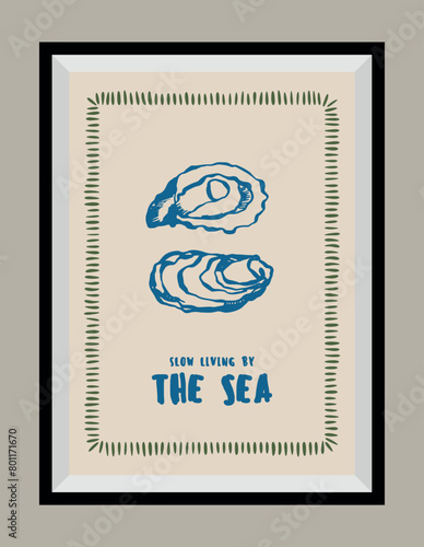 Minimal hand drawn vector dolce vita illustration with aesthetic quote in a poster frame. Matisse style illustrations.