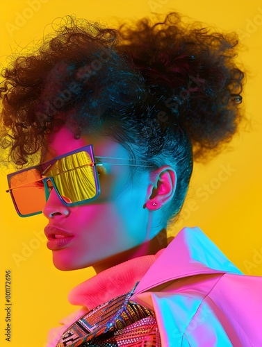 Vibrant Eighties Fashion Shoot: A Retro Revival of Neon Colors, Geometric Patterns, and Iconic Hairstyles photo