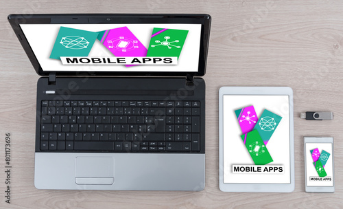 Mobile apps concept on different devices