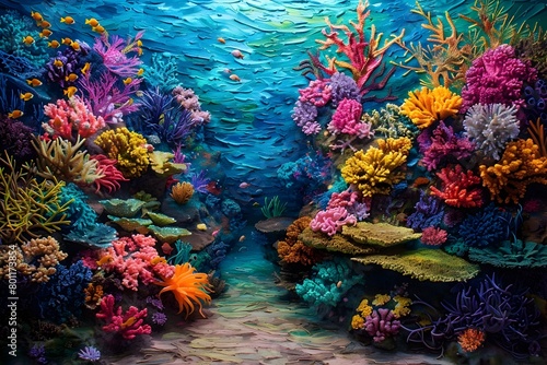 Vibrant Underwater Coral Reef Showcasing Diverse Marine Life in Thriving Tropical Ecosystem © kiatipol