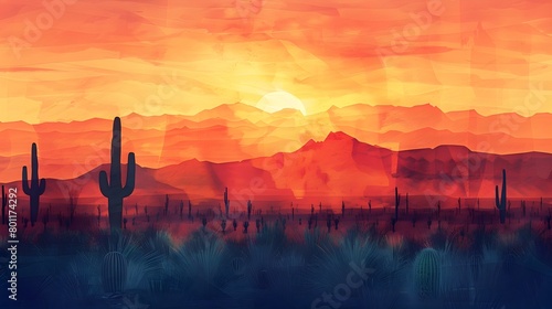 Warm Desert Dusk with Textured Gradients and Silhouetted Cactus Shapes in a Dramatic Southwestern Landscape