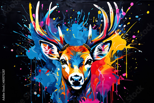 Paint Pop Deer. Generative AI.