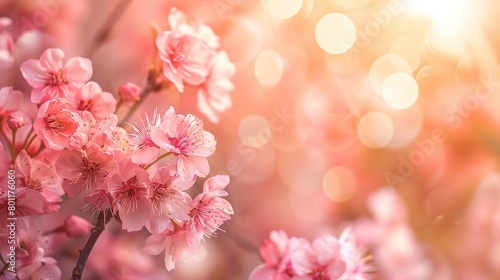 A close-up of a branch of cherry blossoms with a blurred background.   © Awais