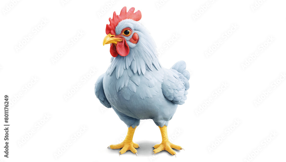 This is a high-quality digital artwork featuring a cartoon blue chicken with vibrant yellow legs standing confidently