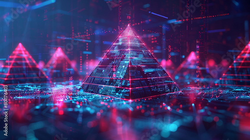 Virtual pyramids of data, illustrating the hierarchical structure of information and the power dynamics within digital networks. photo