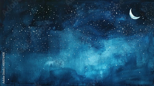 This is a watercolor painting of a full moon in a starry night sky.