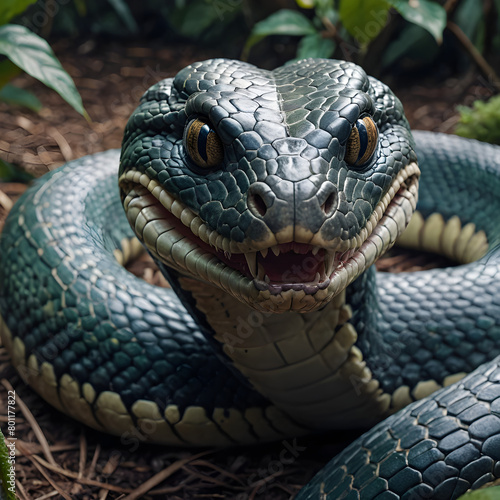 close up of a black headed snake