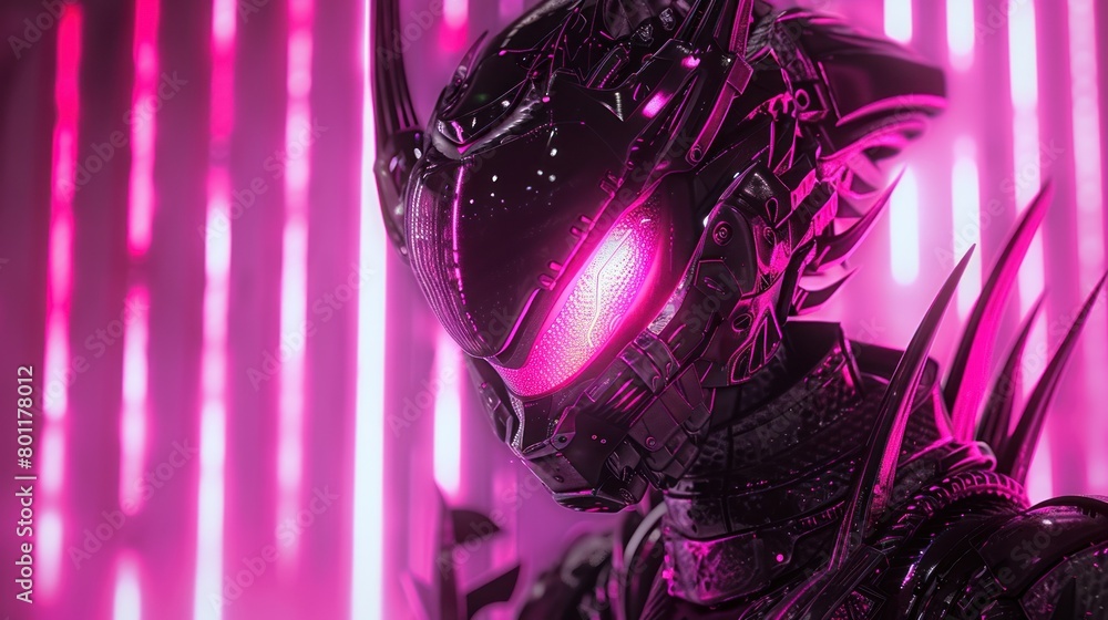 Naklejka premium View of female alien monster cyborg robot with cyberpunk modern technology AI generated image