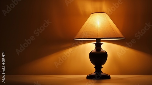 A lamp with a shade on it is sitting in the dark, AI