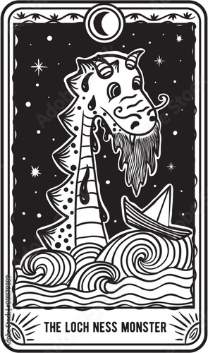 Loch Ness Monster Tarot Card, Nessie, Split monogram, Lochness, Monster dinosaur, stencil, Loch Ness Clipart, Loch Ness dxf, Loch Ness Vector, Loch Ness, Loch Ness cut files