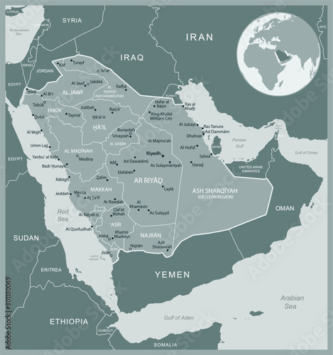 Saudi Arabia - detailed map with administrative divisions country. Vector illustration photo