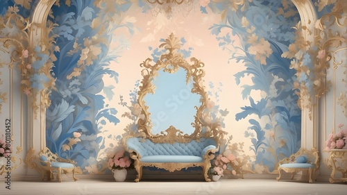 Elegant Wall Background with Beautiful Decoration, Stylish Wallpaper for Decorative Wall Backgrounds, Elegant Wallpaper Featuring Rococo Style for a Beautiful Background, A Beautiful Wall Decoration w