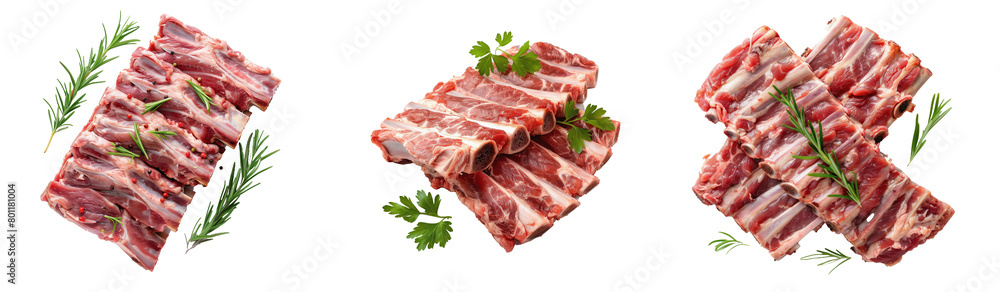 Raw Pork ribs with a rosemary isolated on white Raw Pork ribs with a rosemary isolated on white