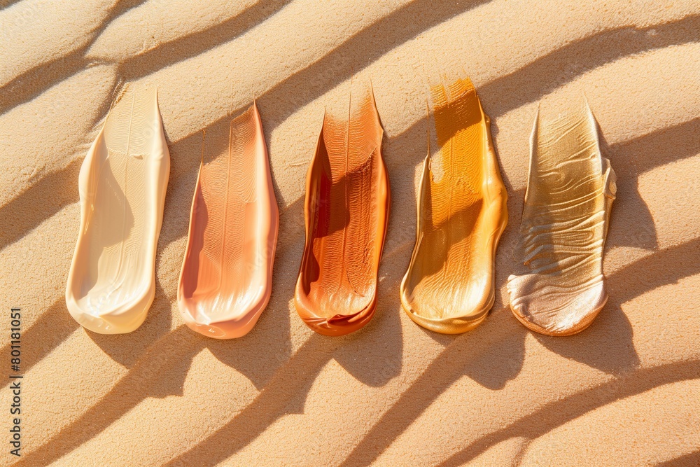 highlighter and cream bronzer swatches with golden hour lighting, creating long shadows on a smooth sand background, summer glow, golden hour light, warm golds, and sandy neutrals highlighter and cream bronzer swatches with golden hour lighting, creating long shadows on a smooth sand background, summer glow, golden hour light, warm golds, and sandy neutrals