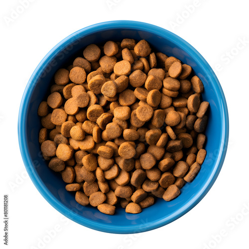 dog food in a blue bowl isolated on transparent background Generative Ai.