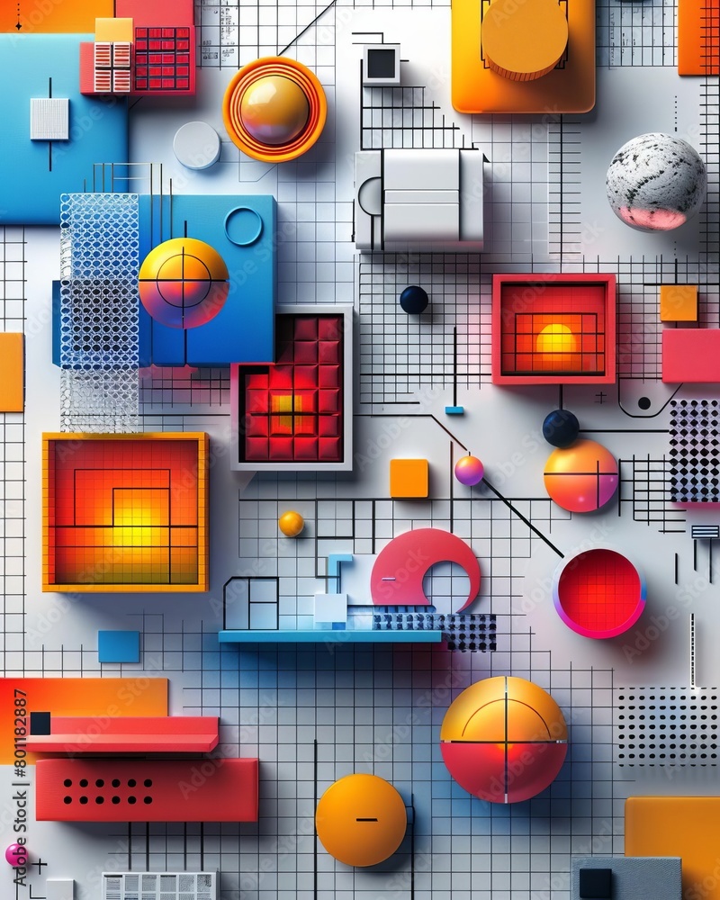 Create a 3D geometric artwork with a white background Create a 3D geometric artwork with a white background
