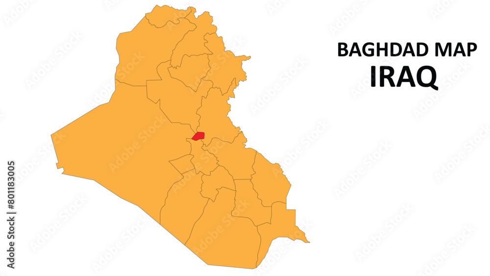 Baghdad Map is highlighted on the Iraq map with detailed state and region outlines.