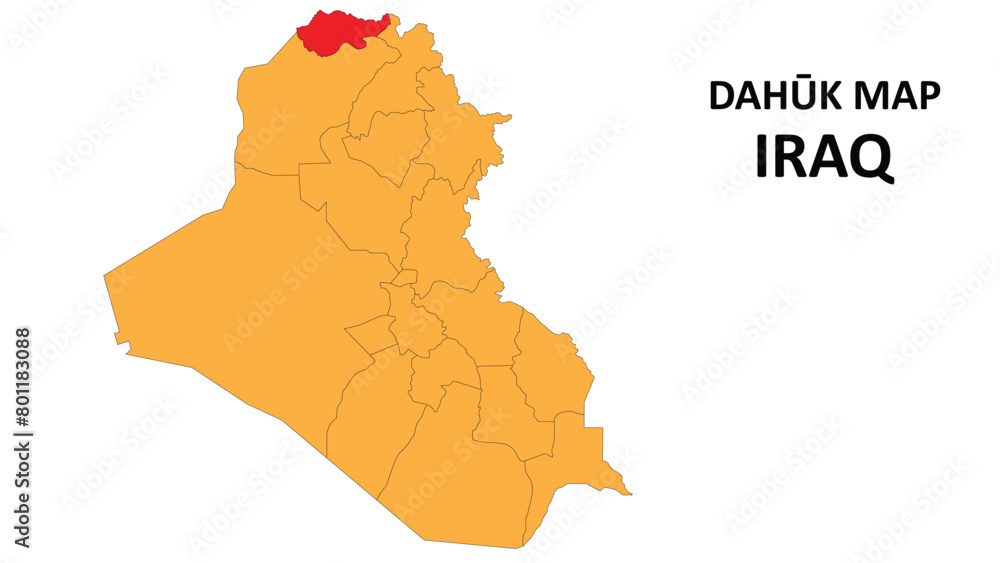Dahūk Map is highlighted on the Iraq map with detailed state and region outlines.