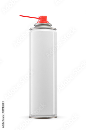 Lubricant aerosol can with red straw isolated. Blank and clean ready for your design. Transparent PNG image.