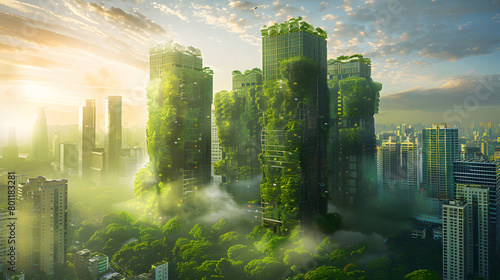 urban skyscrapers with lush green gardens  importance of green spaces in cities  World environment day concept