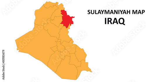 Sulaymaniyah Map is highlighted on the Iraq map with detailed state and region outlines.