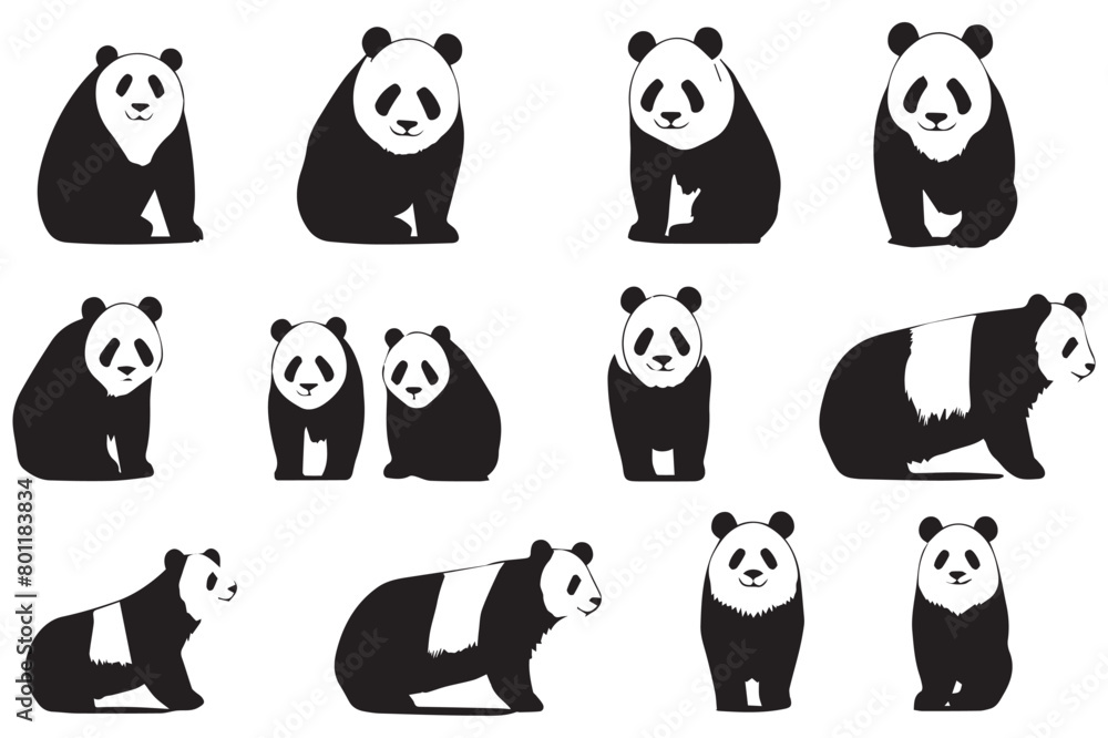 Panda icon set . Vector illustration of a panda on a white background. Panda icon set . Vector illustration of a panda on a white background.