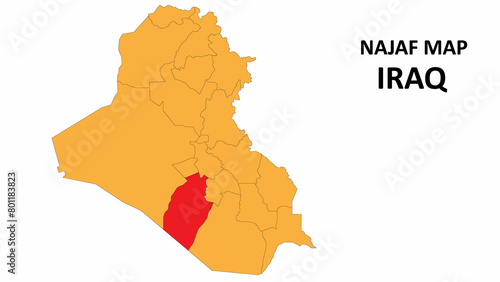 Najaf Map is highlighted on the Iraq map with detailed state and region outlines.