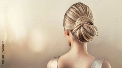 wedding hairstyle. Portrait of a beautiful young blonde woman. Back view. Generative AI