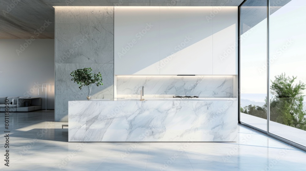 Luxury white modern marble kitchen in studio space Luxury white modern marble kitchen in studio space