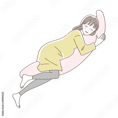 Illustration of a pregnant woman sleeping in the Sims position.
