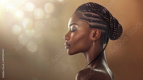 Elegant dark skin Woman with Stylish Braided Hairstyle Generative AI