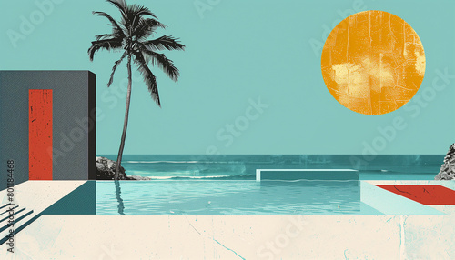 Summer vacation trendy paper collage art