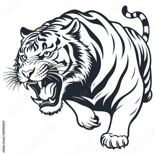 Attacking tiger, vector illustration