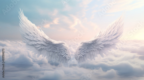 Flight of Fantasy: 3D Realistic Feather Wings Flying High in the Clouds
