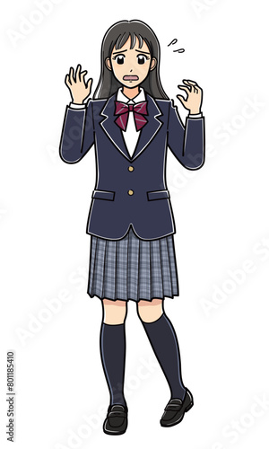 焦っている様子のブレザーの女子高生
