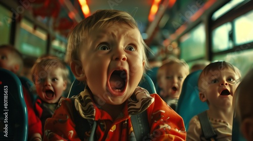 a bus full of crazy babies crying  photo