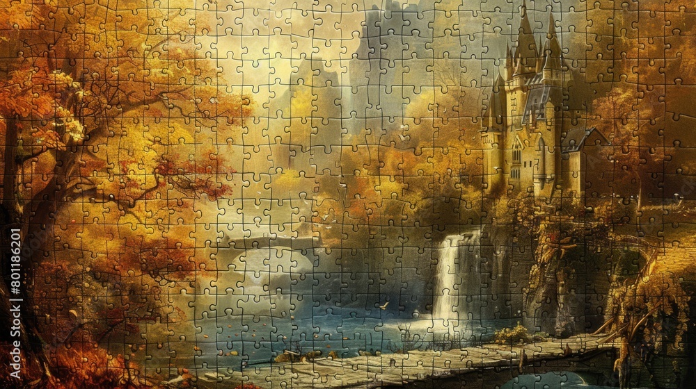 Fototapeta premium Autumn Castle Waterfall Jigsaw Puzzle
