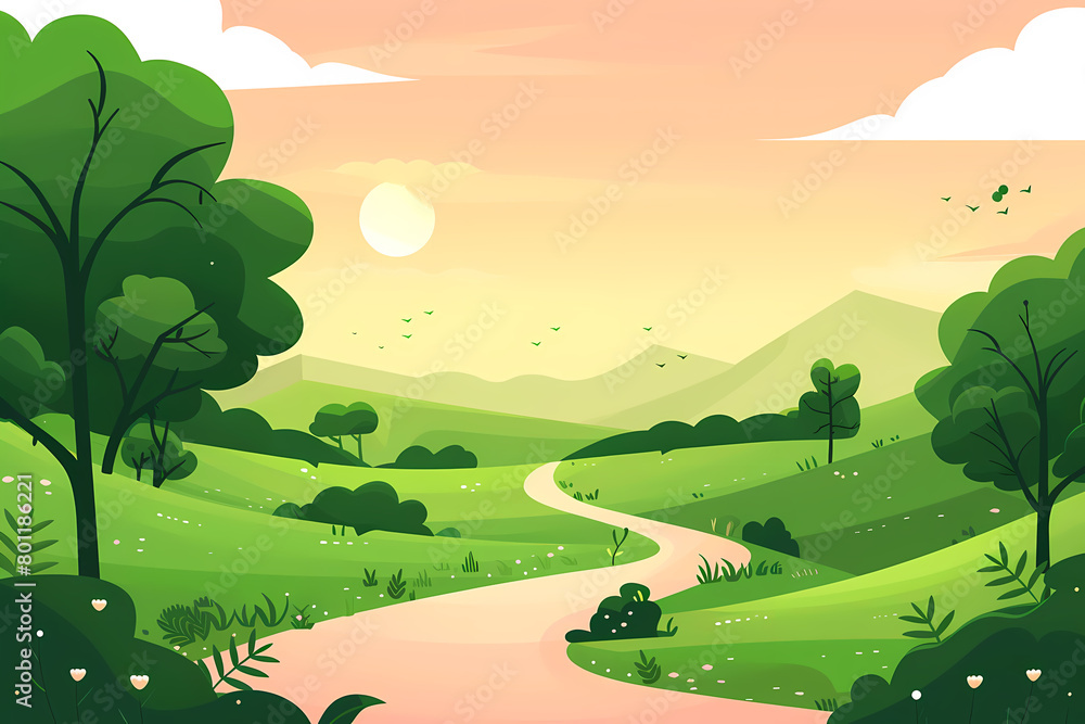 Fototapeta premium cartoon, nature, grass, road, illustration