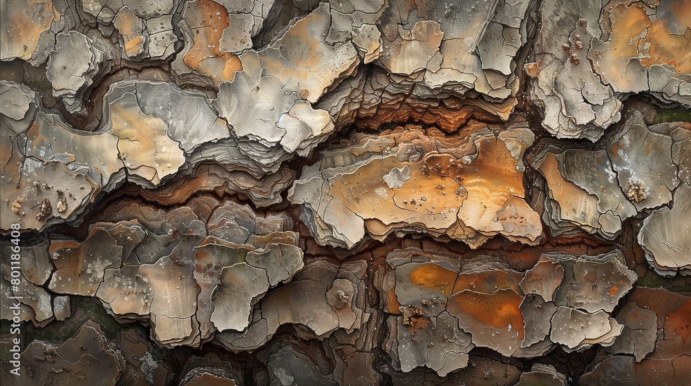 Gnarled ancient tree bark patterns in a palette of earth tones offer an abstract perspective from a woodland scene photorealism Gnarled ancient tree bark patterns in a palette of earth tones offer an abstract perspective from a woodland scene photorealism