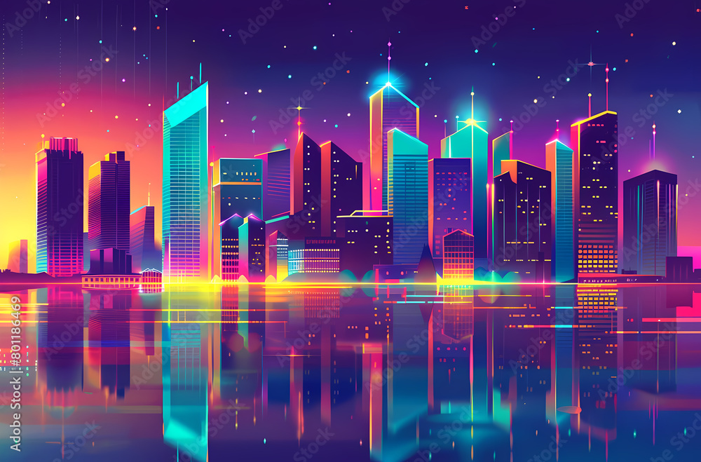 city, cartoon, night, art, illustration