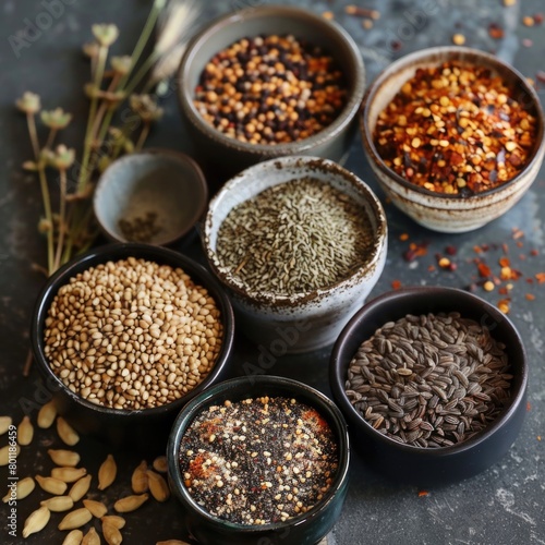 Assorted Spices and Herbs in Terracotta Pots © Julia Jones