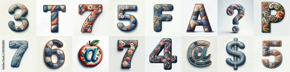 Fabric patches lettering. AI generated illustration Fabric patches lettering. AI generated illustration