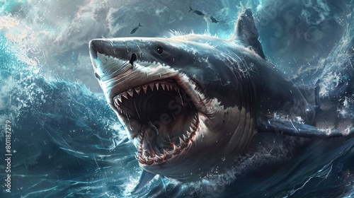 Big angry and vicious shark background wallpaper ai generated image © anis rohayati