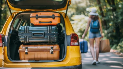 A car trunk full with suitcases concept of stress related to summer travel 