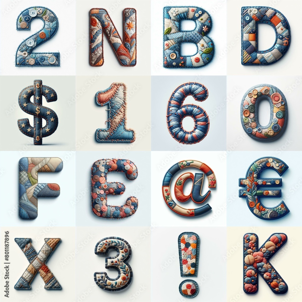 Naklejka premium Fabric patches lettering. AI generated illustration