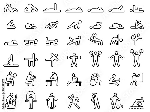 Basic line icon collection for training, yoga and stretching